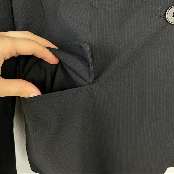 THEORY Wool Blazer Jacket Size 6 Black Crinkle Stripe Office Professional Work - Picture 3 of 10
